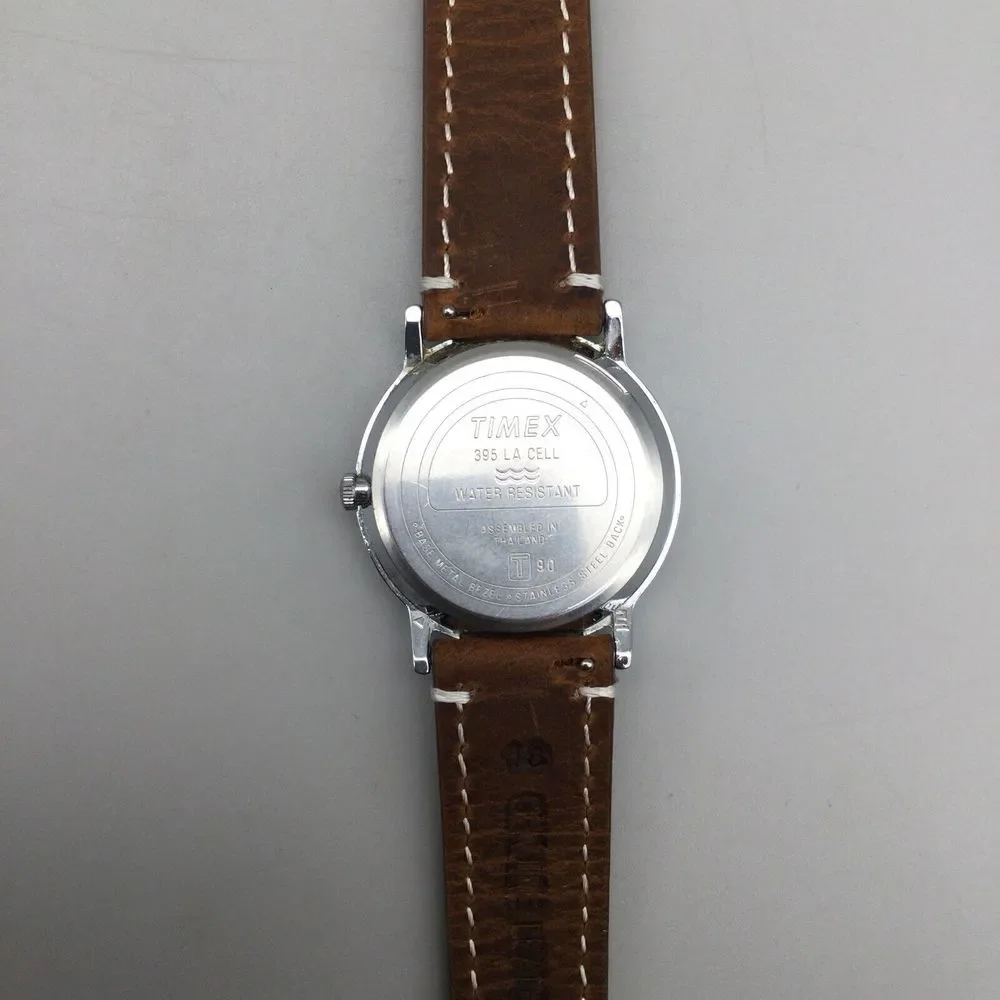 Vintage Timex Watch Men 33mm 1992 Silver Tone Brown Leather Band New Battery - Picture 14 of 15